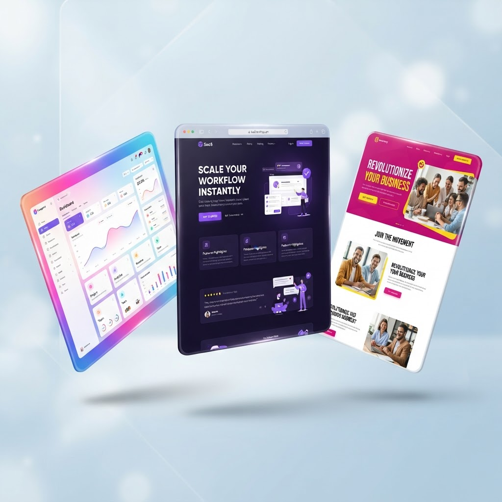 Collage of websites designed by alifba technologies